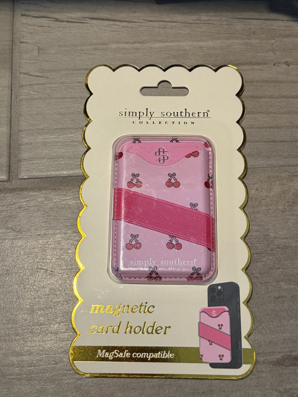 Simply Southern Pink Cherry MagSafe Card Holder with Elastic Strap
